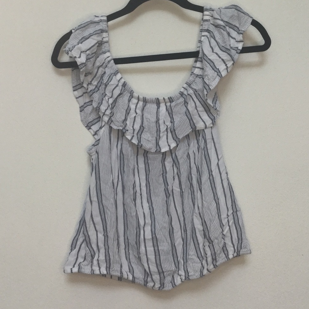 Arizona Jean Co Blue Striped Off Shoulder Top